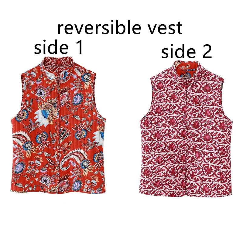 Red Reversible Boho Floral Vest