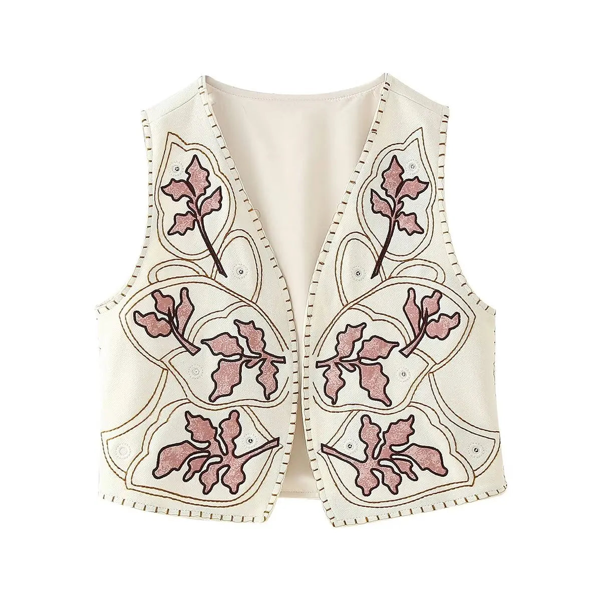 Mauve Bloom Boho Floral Embroidered Vest
