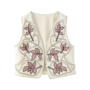 Mauve Bloom Boho Floral Embroidered Vest