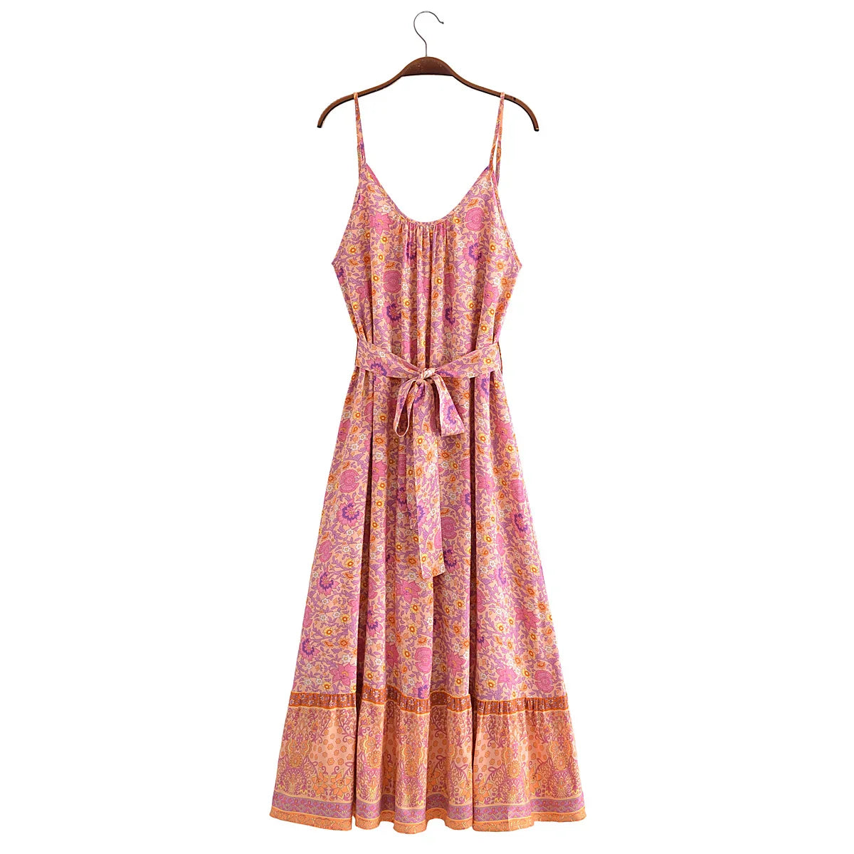 Sweet Orange Boho Floral Print Maxi Dress