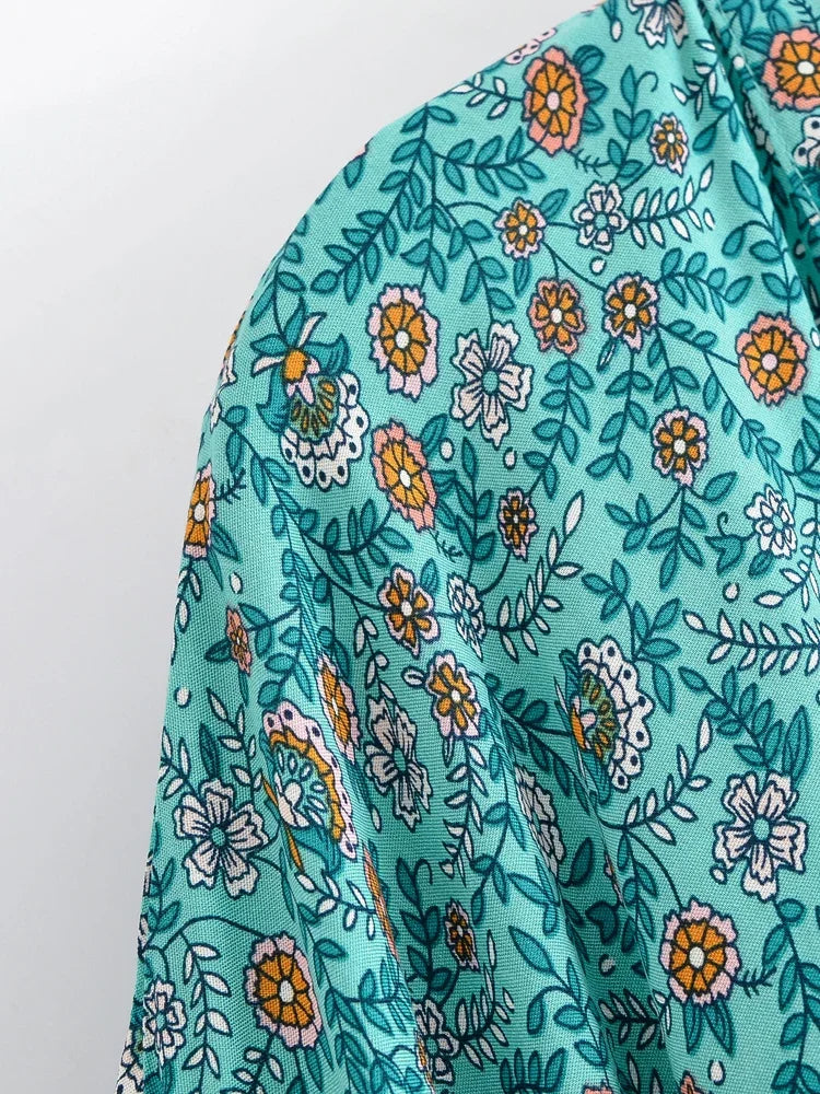 Aquarose Bloom Boho Floral Print Crop Top