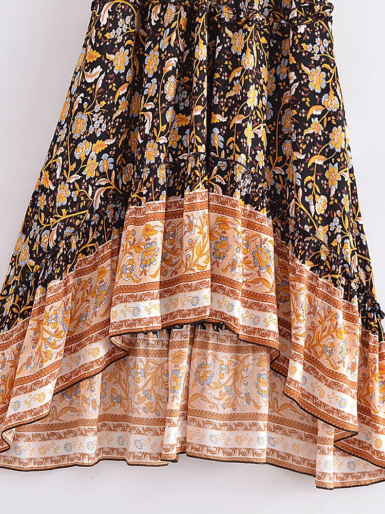 Twilight Garden Boho Floral Print Maxi Skirt