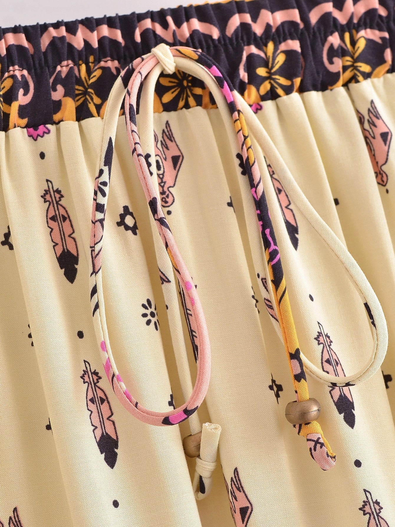 Gypsy Feather Floral Print Boho Maxi Skirt