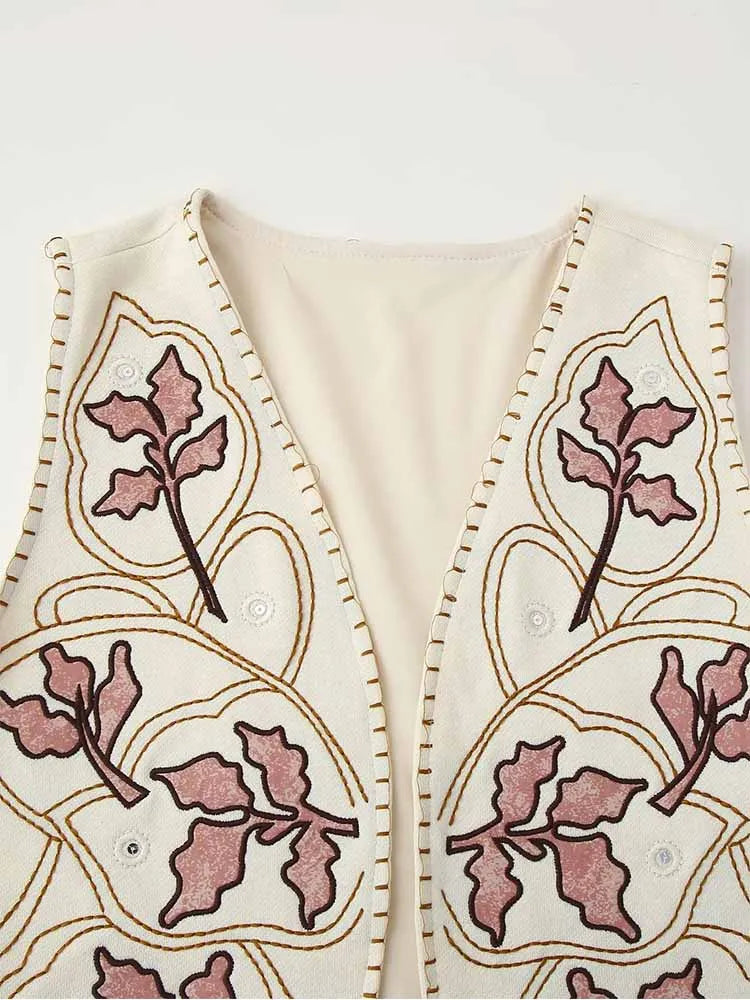 Mauve Bloom Boho Floral Embroidered Vest