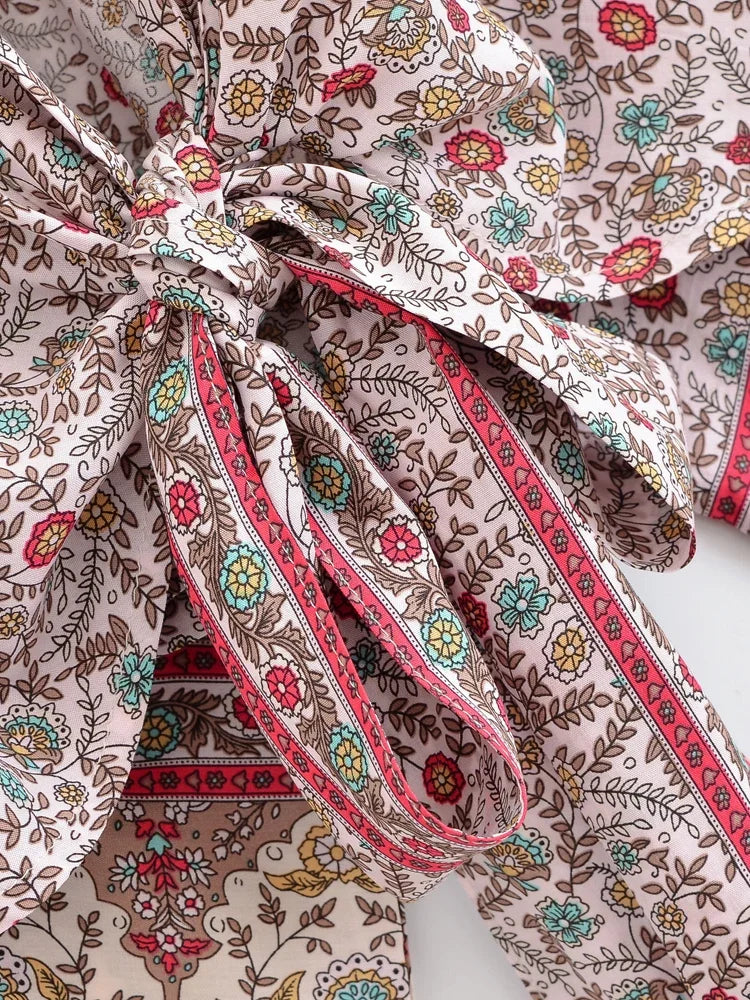 Rosewater Bloom Boho Floral Print Crop Top