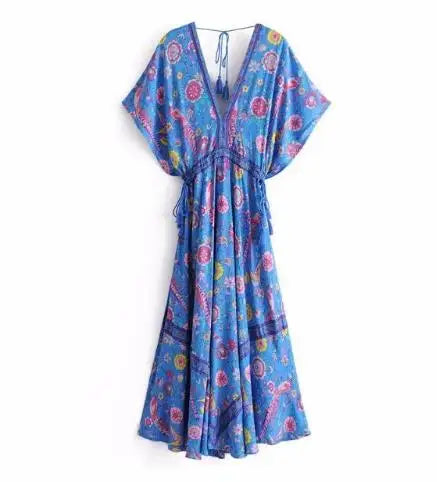 Sapphire Songbird Boho Floral Print Midi Dress