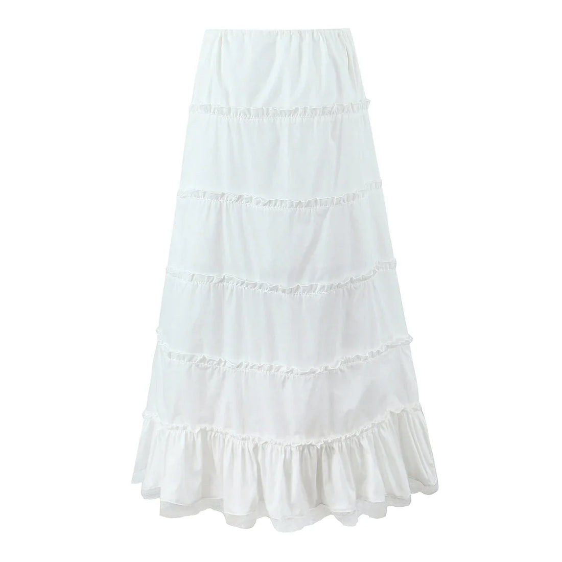Heavenly White Boho Ruffle Maxi Skirt