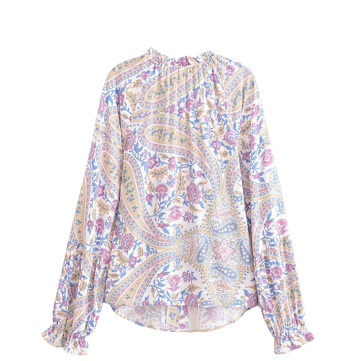 Lavender Daydream Boho Floral Print Long Sleeve Blouse