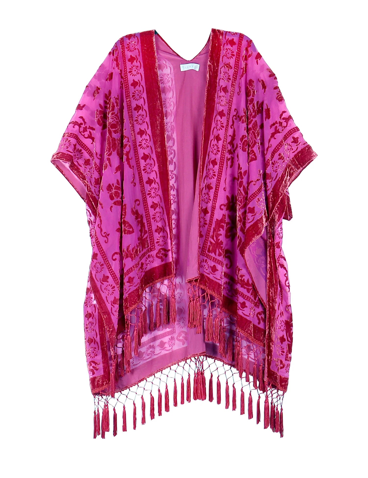 Fuchsia Bloom Floral Print Velvet Burnout Kimono