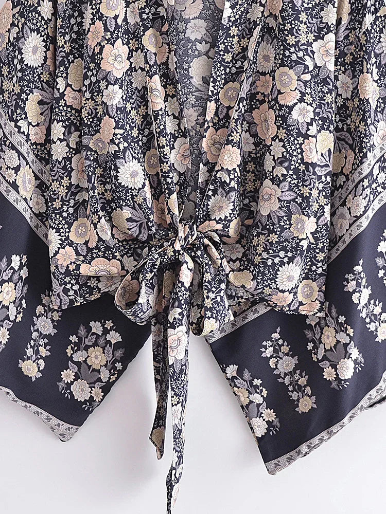 Moonlit Bloom Boho Floral Print Crop Top