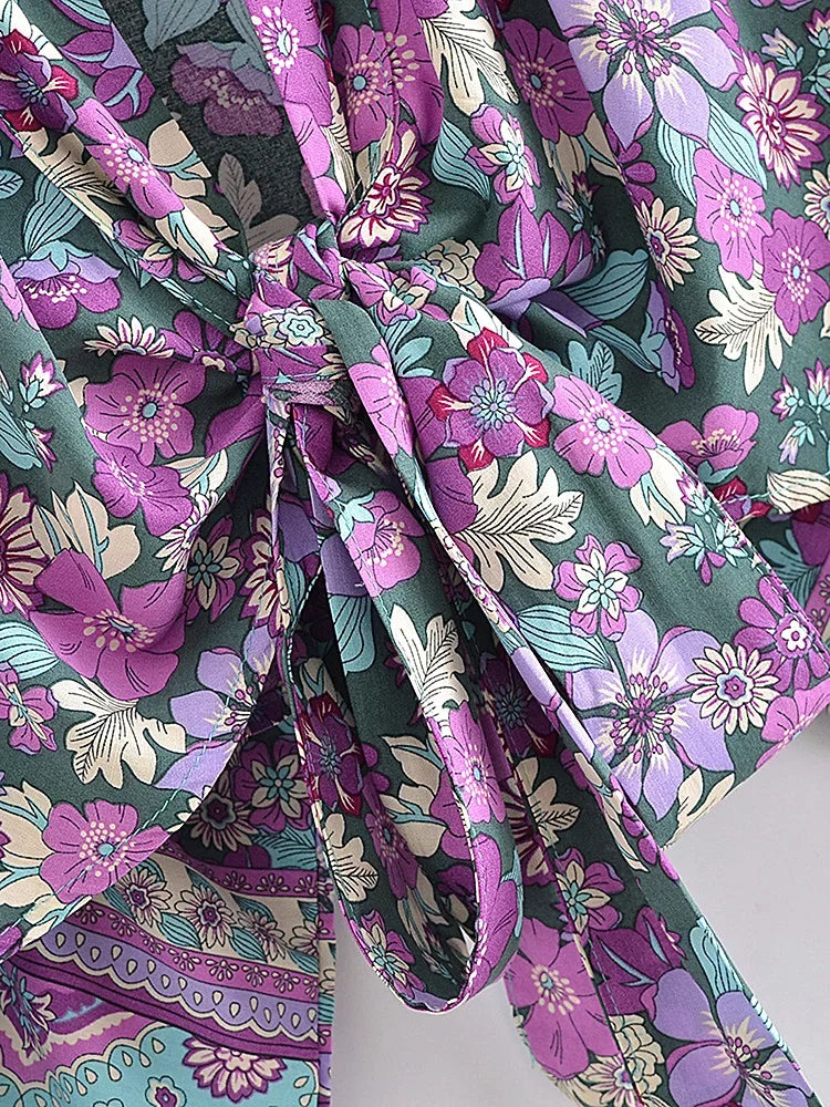 Amethyst Bloom Boho Floral Print Crop Top