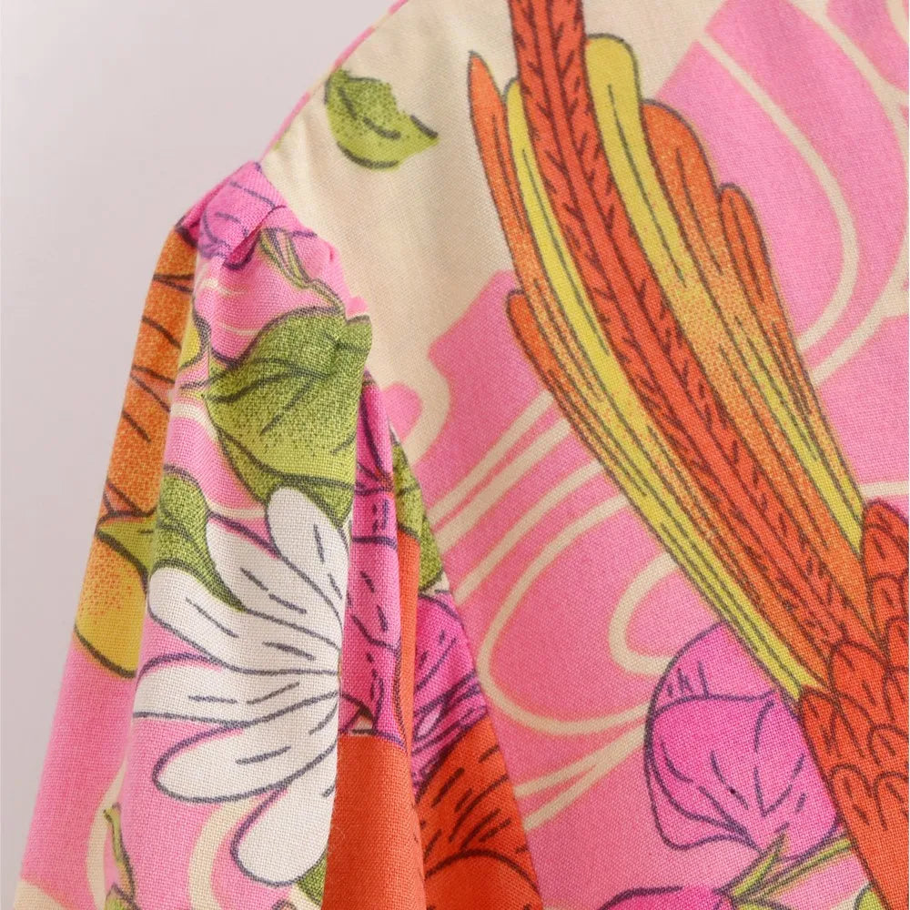 Paradise Sunset Boho Floral Print Long Sleeve Maxi Dress