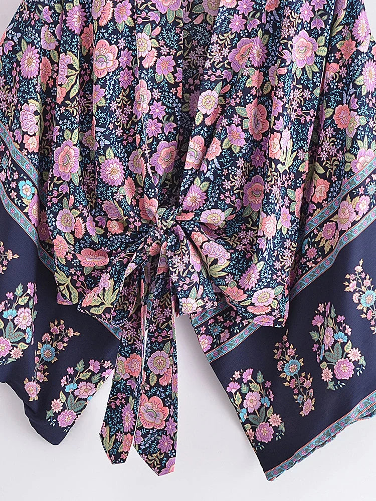 Indigo Blossom Boho Floral Print Crop Top