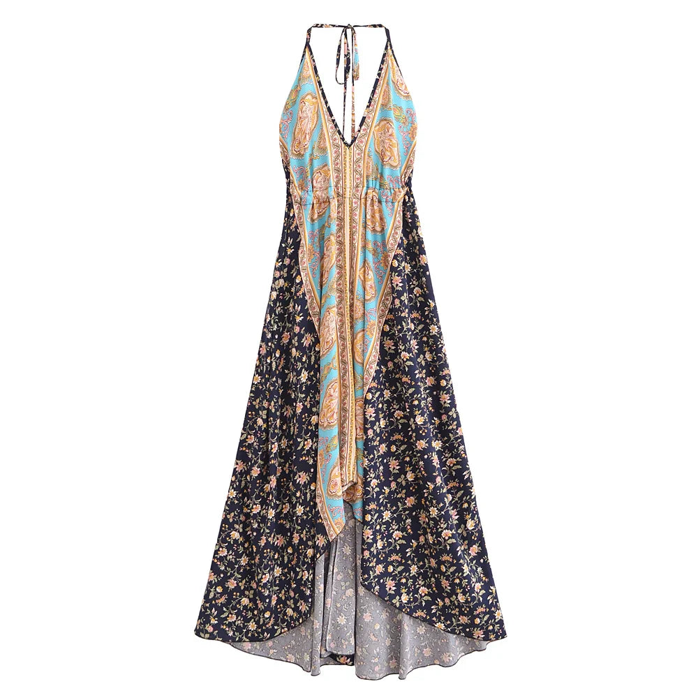 Midnight Serenade Boho Floral Print Maxi Dress