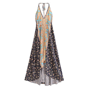 Midnight Serenade Boho Floral Print Maxi Dress