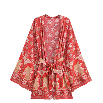 Wild Savannah Boho Floral Print Short Robe