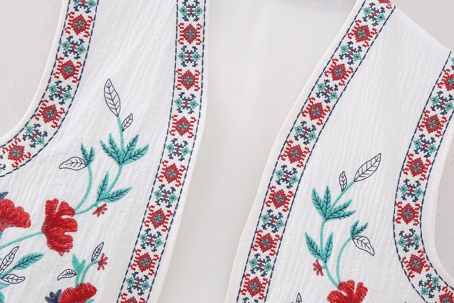 Red Blooms Boho Floral Embroidered Vest