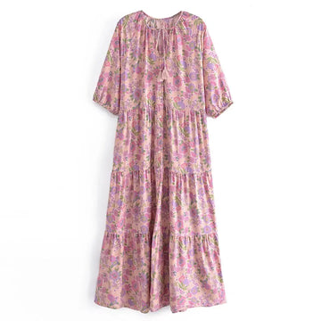 Blush Blossom Boho Floral Print Maxi Dress