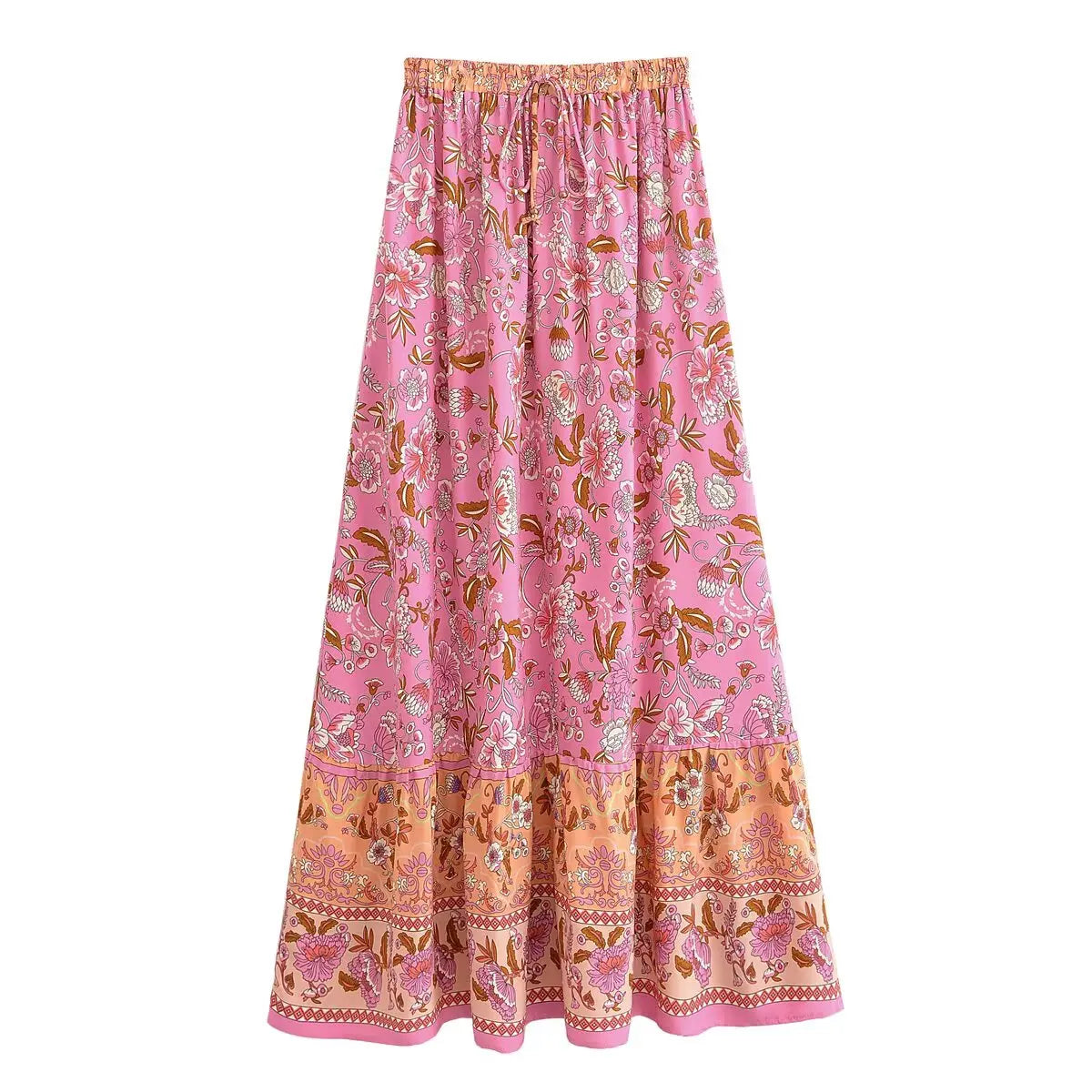 Pink Meadow Floral Print Boho Maxi Skirt
