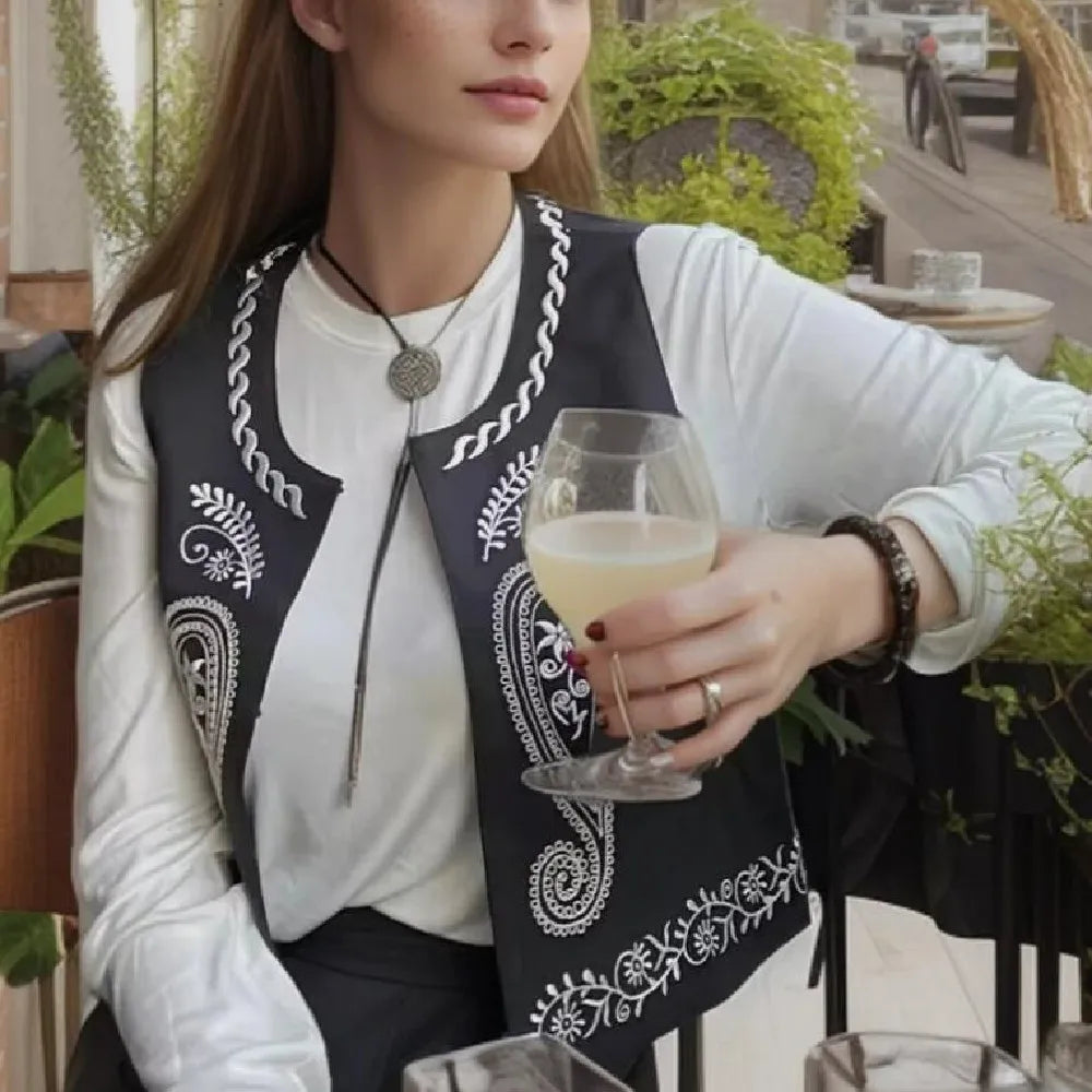 Black Paisley Boho Floral Embroidered Vest