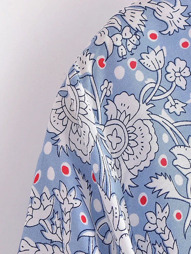 Serenity Blue Boho Floral Print Crop Top