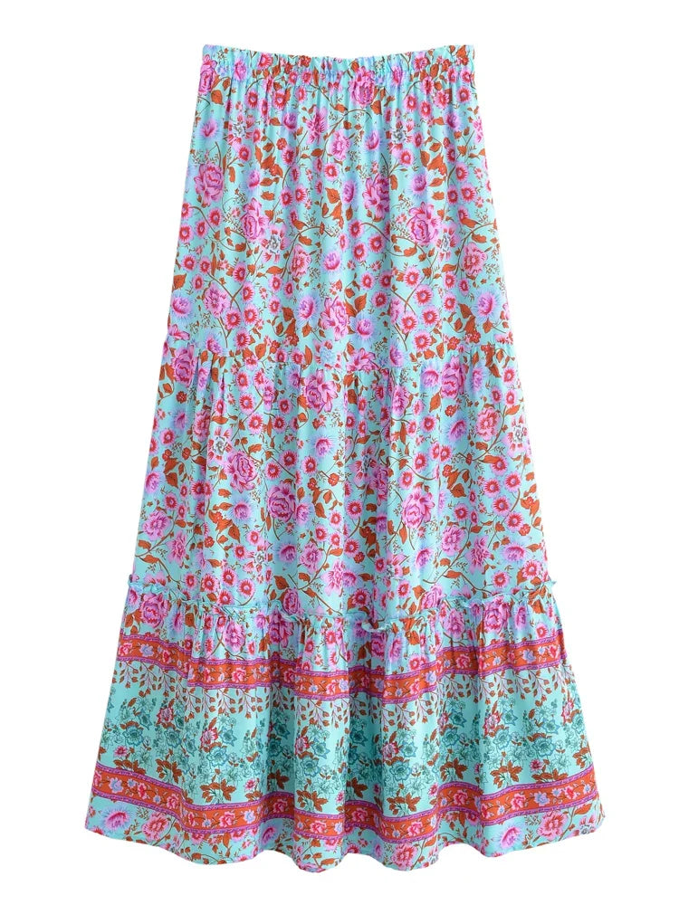 Lilac Dreamer Floral Print Boho Maxi Skirt