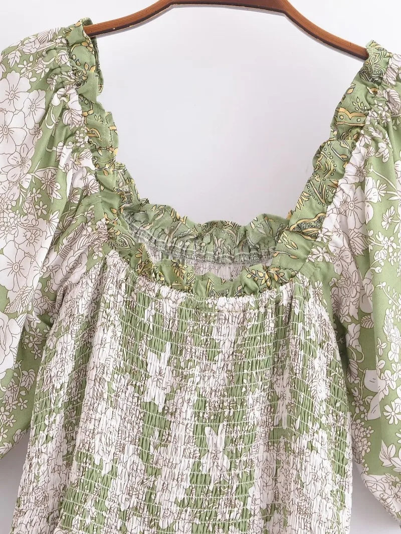 Sagewood Bloom Boho Floral Print Maxi Dress