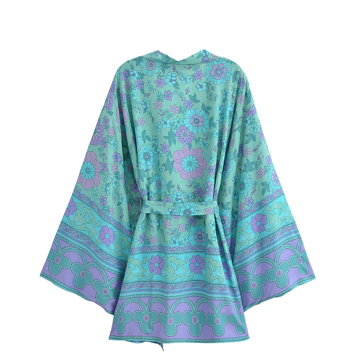 Turquoise Bloom Boho Floral Print Short Robe
