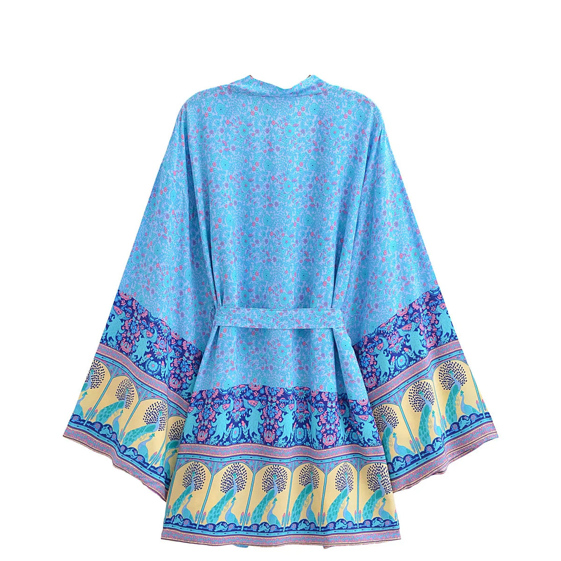 Sapphire Serenade Boho Floral Print Short Robe