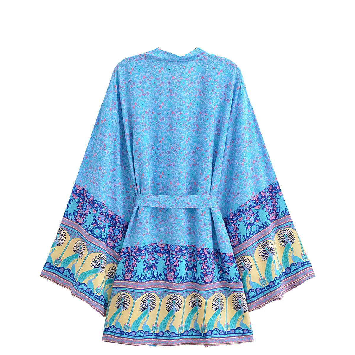 Sapphire Serenade Boho Floral Print Short Robe