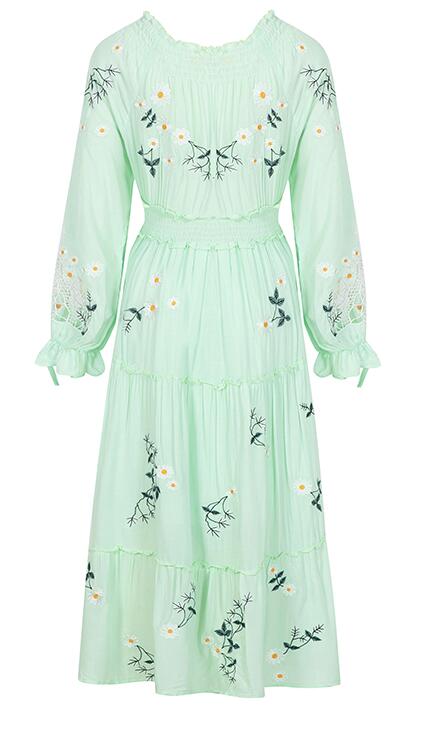 Mint Blossom Floral Embroidered Maxi Dress