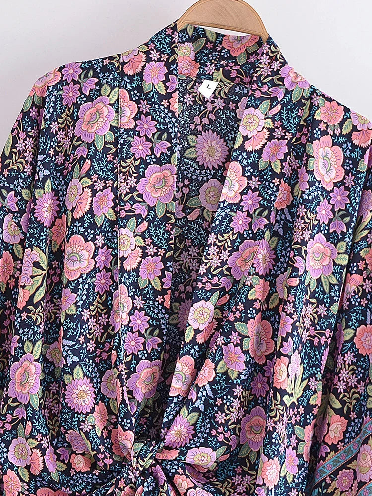 Indigo Blossom Boho Floral Print Crop Top