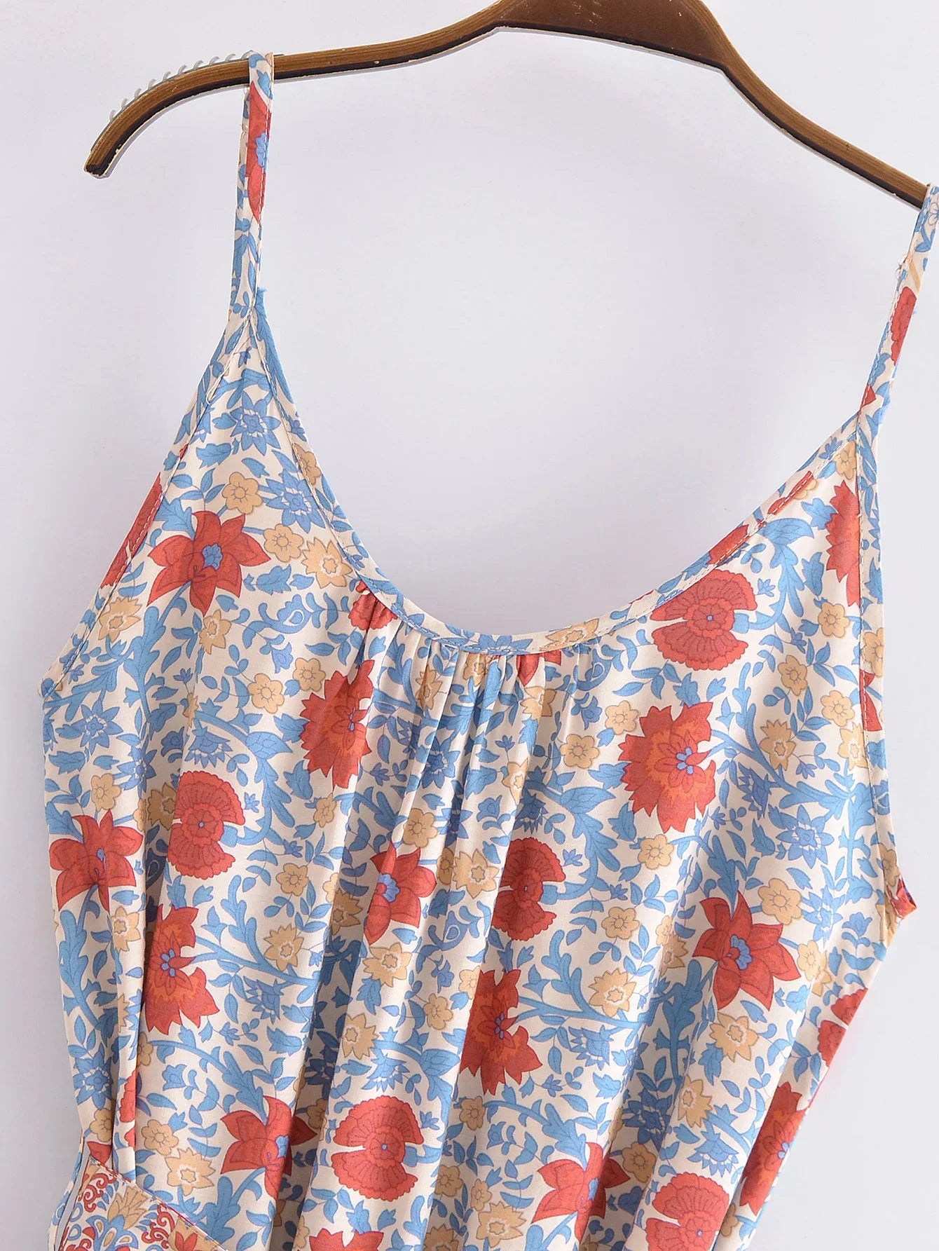 Tranquil Blue Boho Floral Print Maxi Dress