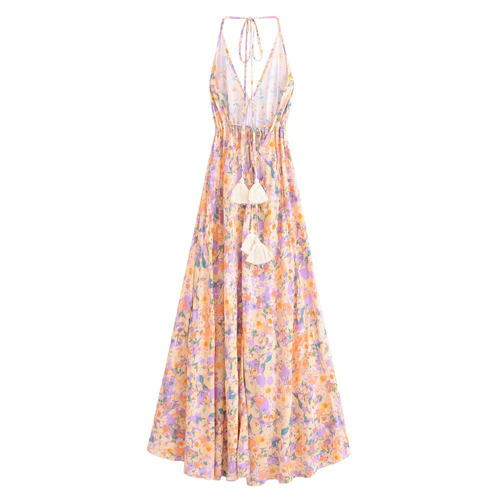 Soft Petals Boho Floral Print Maxi Dress