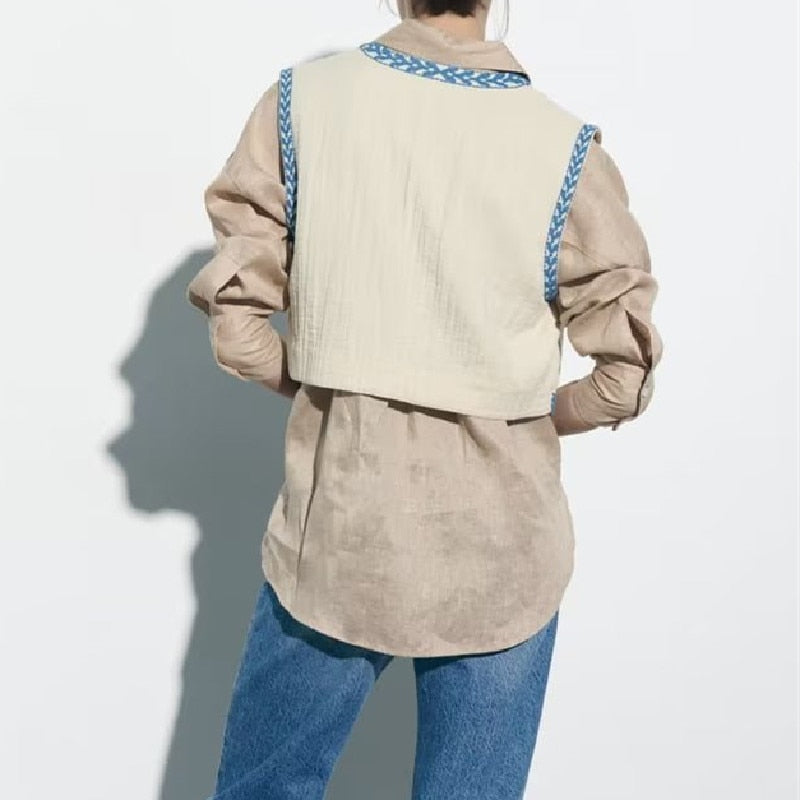 Blue Blooms Boho Floral Embroidered Vest