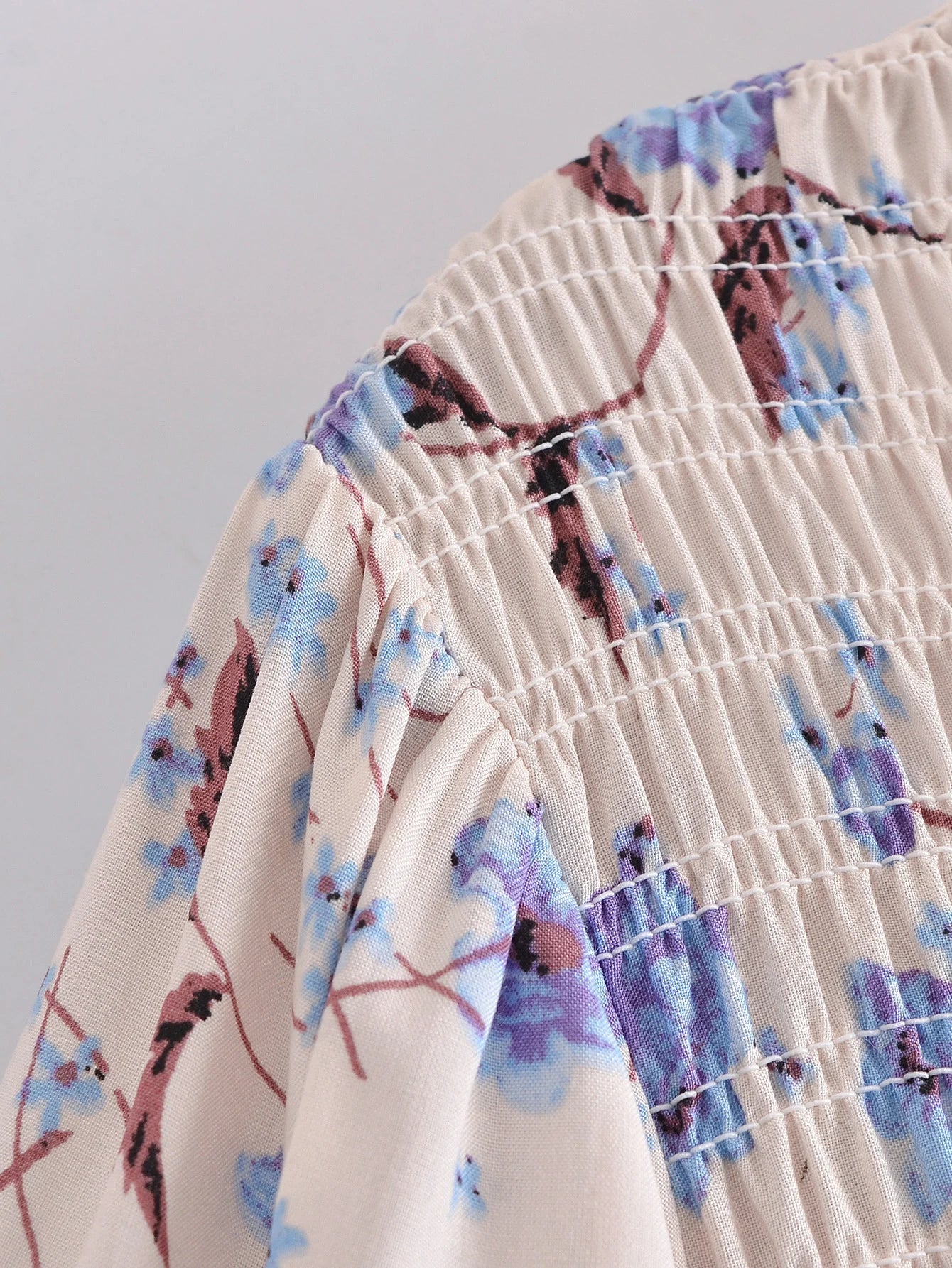 Prairie Blue Boho Floral Print Midi Dress