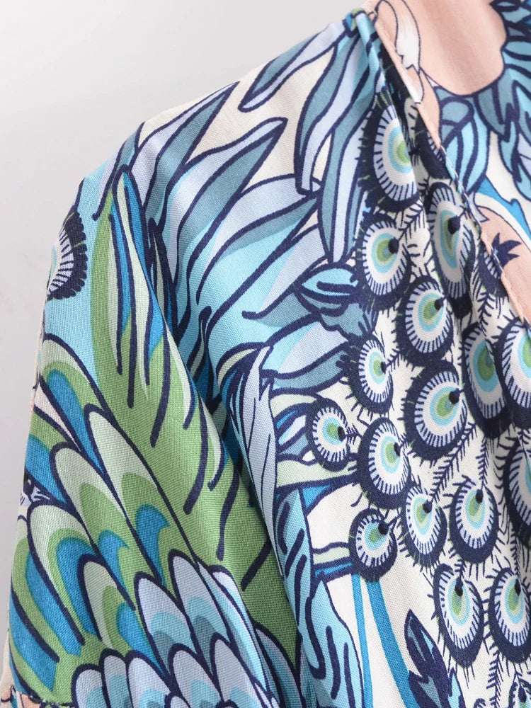 Sapphire Peacock Boho Floral Print Crop Top