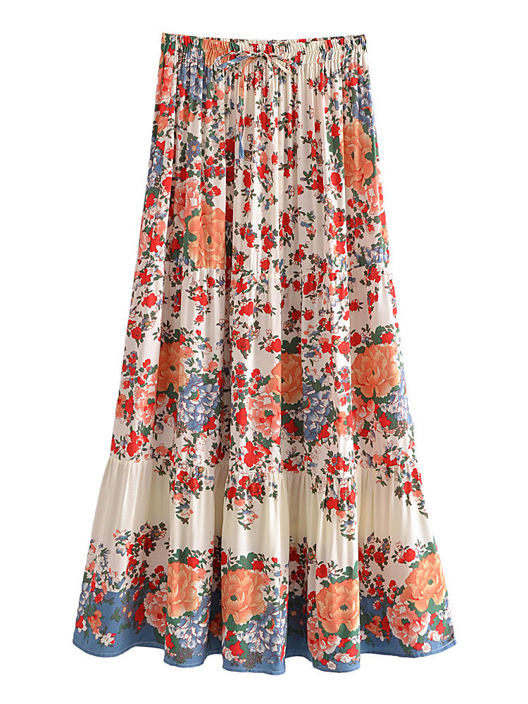 Wildflower Whimsy Floral Print Boho Maxi Skirt