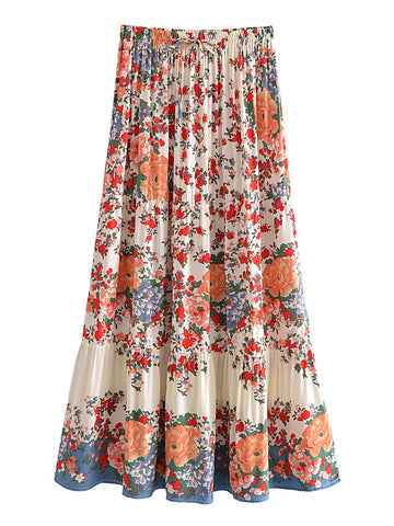 Wildflower Whimsy Floral Print Boho Maxi Skirt