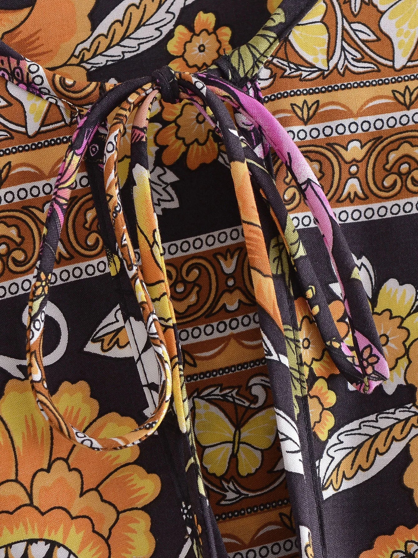 Black Butterfly Boho Floral Print Long Sleeve Maxi Dress