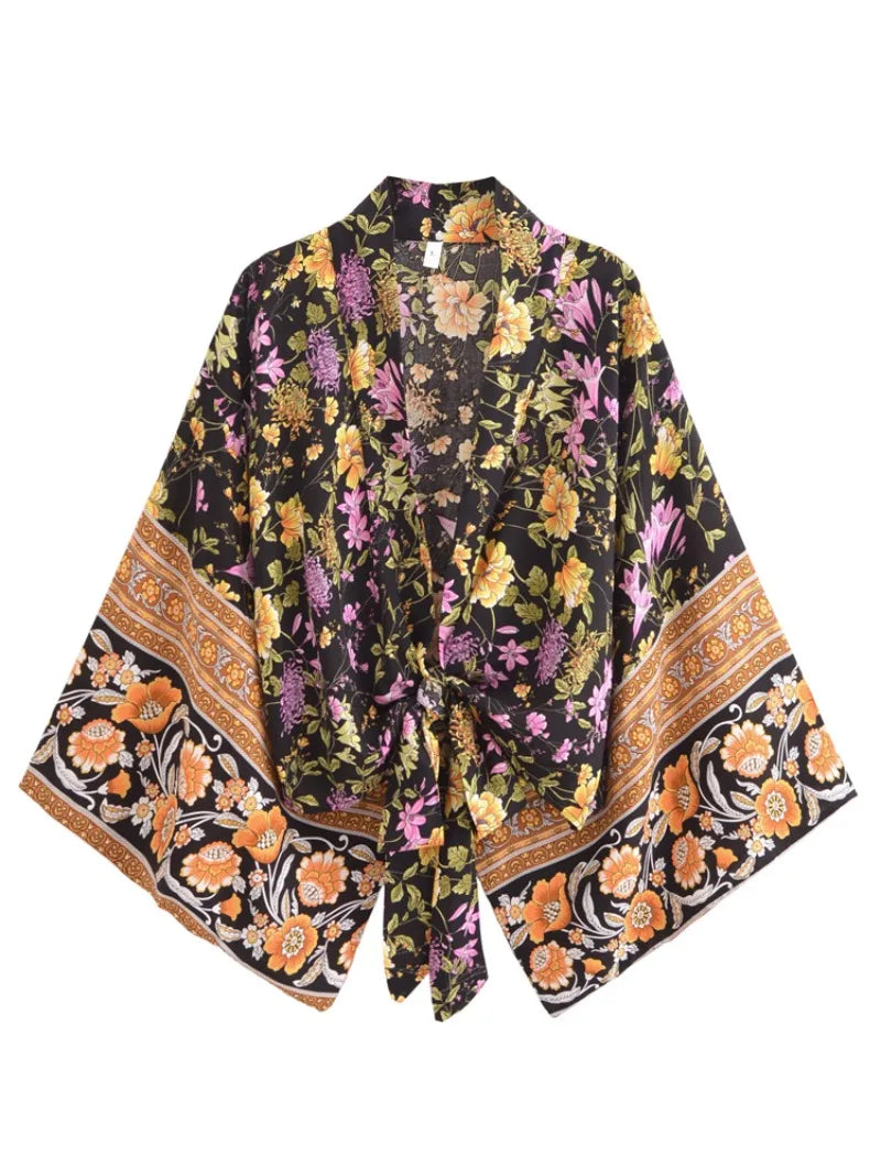 Dark Butterfly Boho Floral Print Crop Top