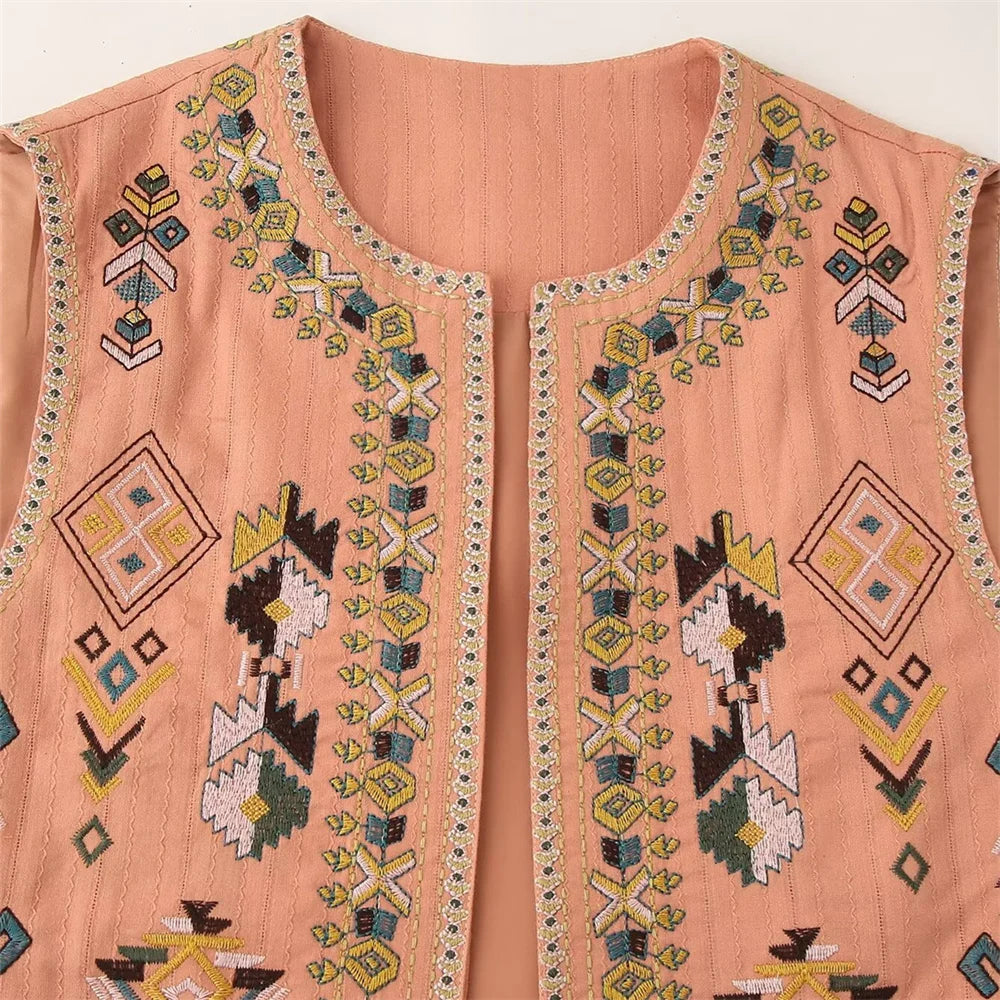Blush Canyon Boho Aztec Embroidered Vest