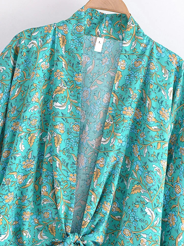 Mystic Teal Boho Floral Print Crop Top