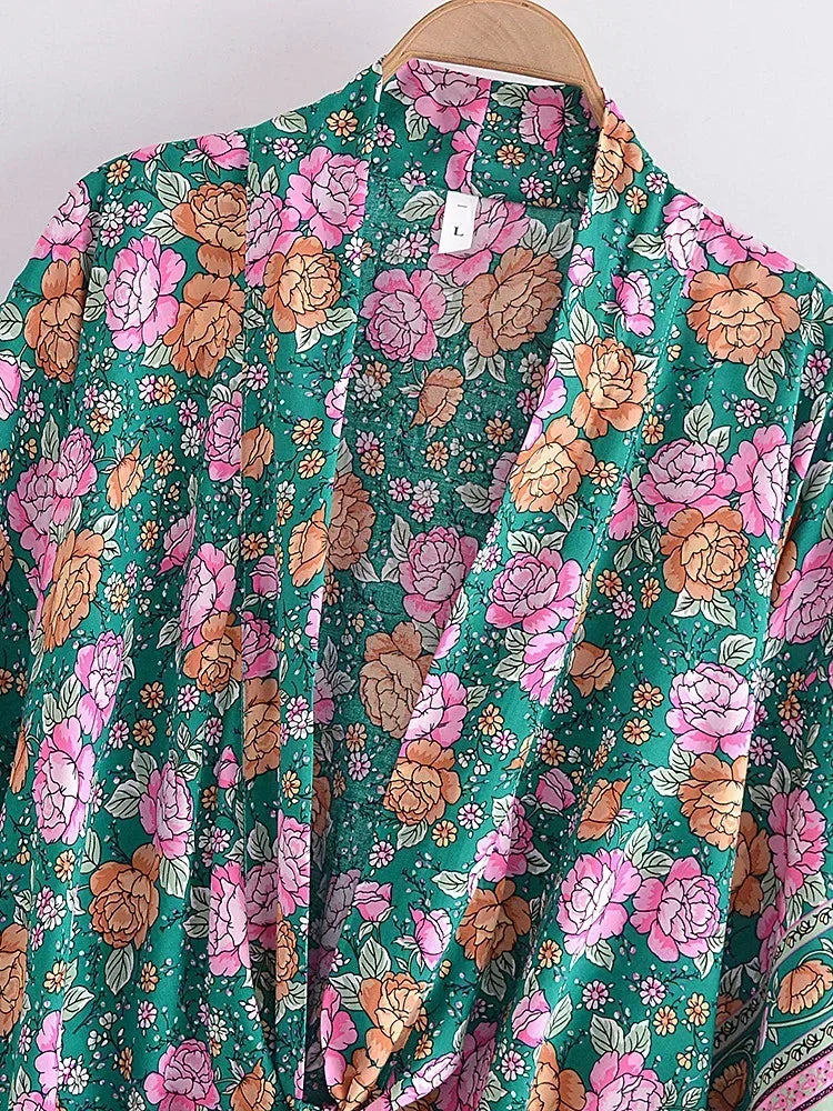 Teal Garden Boho Floral Print Crop Top