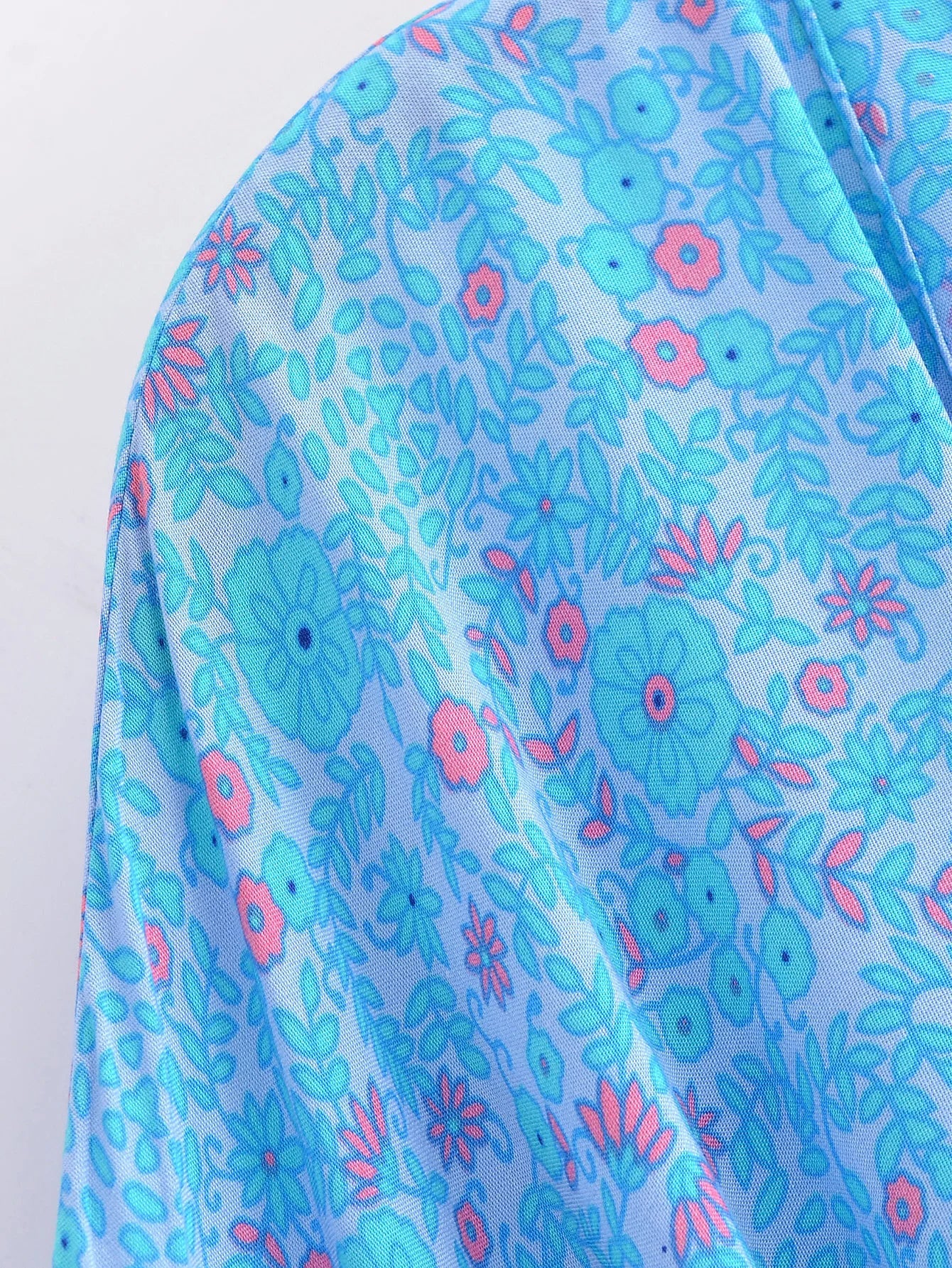 Sapphire Serenade Boho Floral Print Short Robe