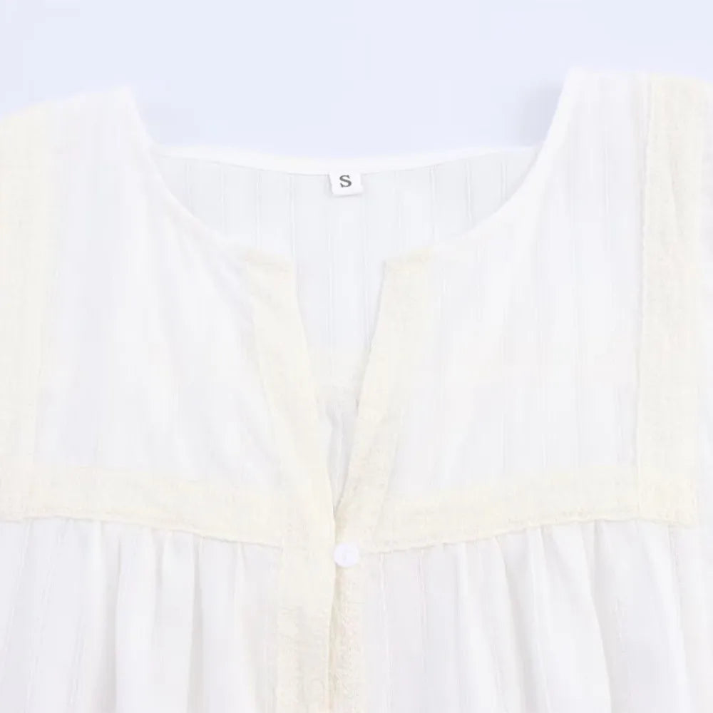 Lace Whisper Semi-Sheer Boho Button-Up Blouse