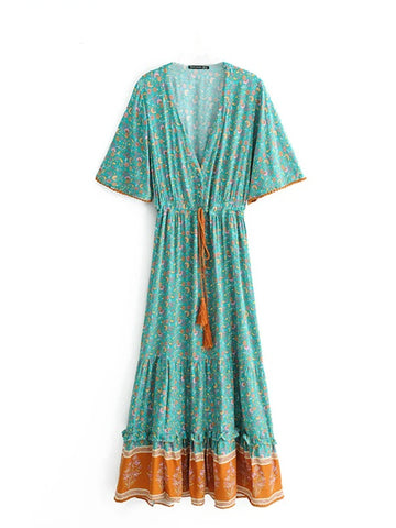 Coastal Charm Boho Floral Print Maxi Dress