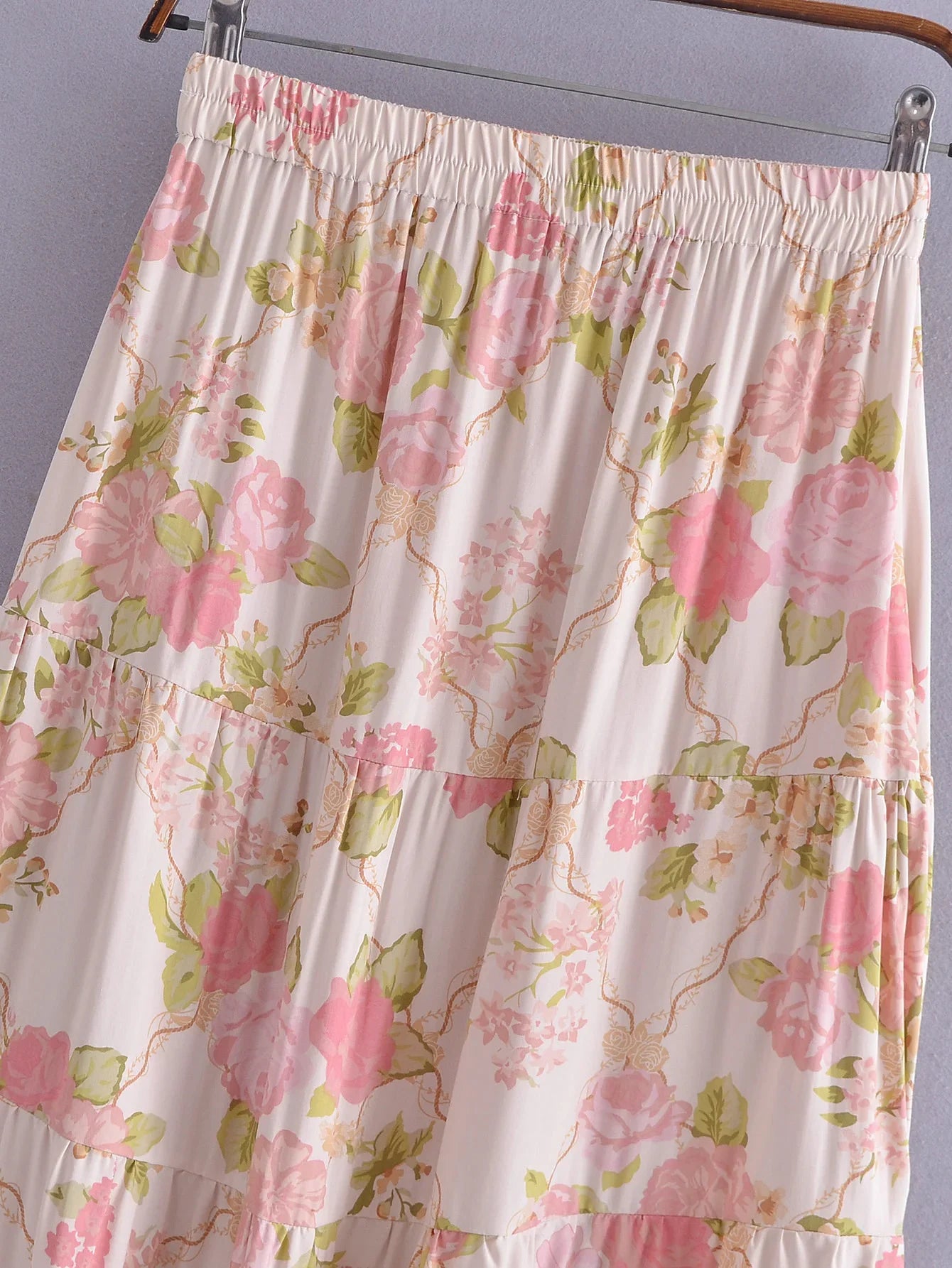 Blushing Rose Floral Print Boho Maxi Skirt