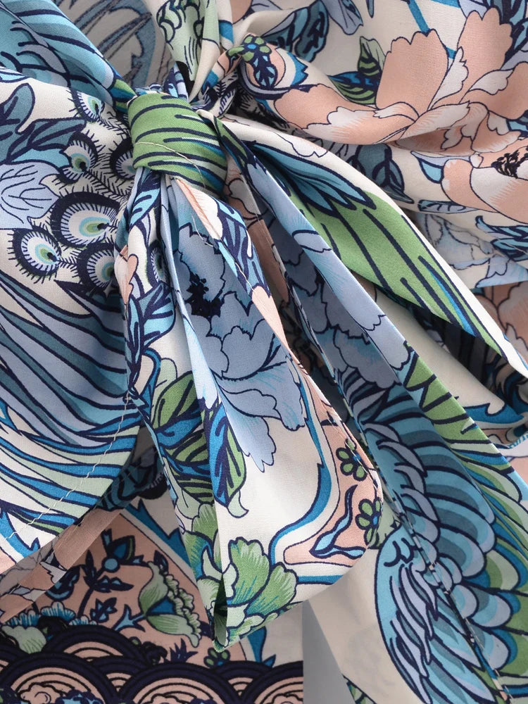 Sapphire Peacock Boho Floral Print Crop Top