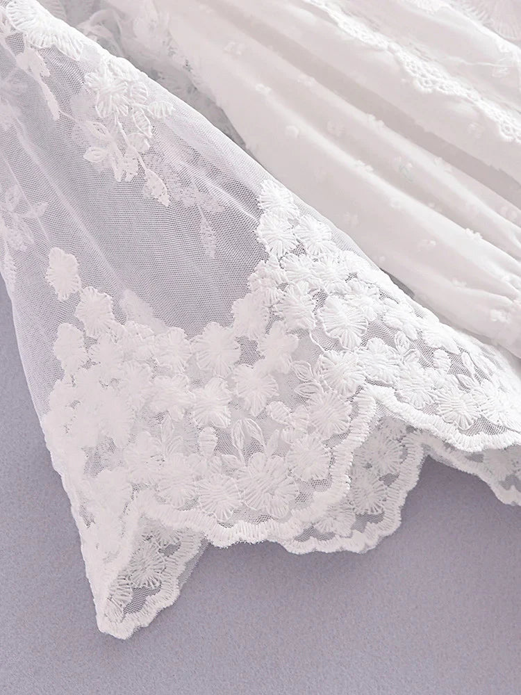 Romantic White Lace Boho Floral Maxi Dress